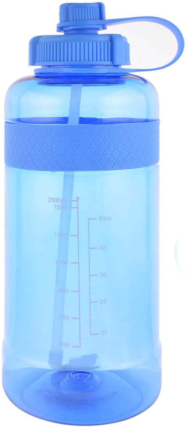 GTI Water Bottle with Straw, BPA Free Leak Proof Wide Mouth Portable Half Gallon Large Water Jugs for Gym Hiking Camping, 32 oz & 80 oz Big Drink Water Bottle with Scale Strap