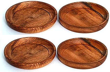 Kaizen Casa 4 Piece Set, Natural Acacia Wood and Cork Stackable Coasters, Set of 4,