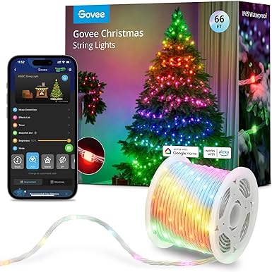 Govee Christmas Lights, Halloween Decorations Indoor, 66ft RGBIC Indoor String Lights with 200 LED Lights, App Control with 99  Dynamic Scene Modes, IP65 Waterproof, Sync with Music, Alexa Compability