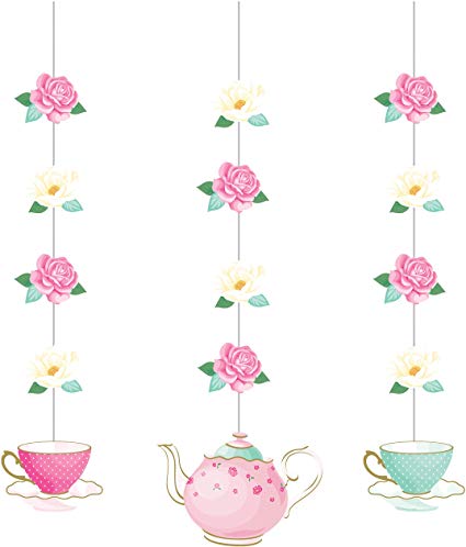 Floral Tea Party Hanging Decorations, 3 ct