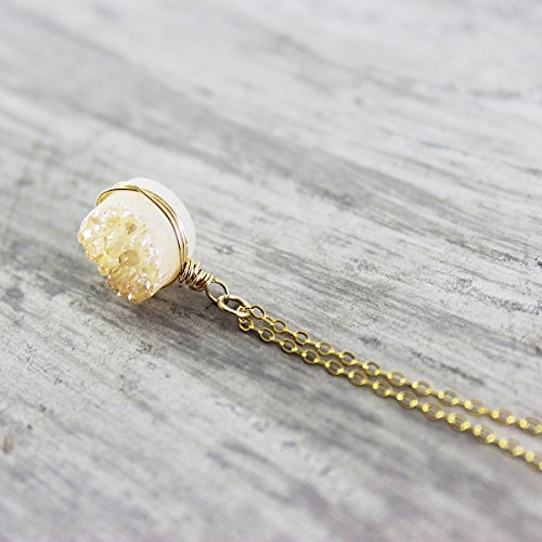 Champagne Druzy Gold Filled Circle Necklace - 18" Length
