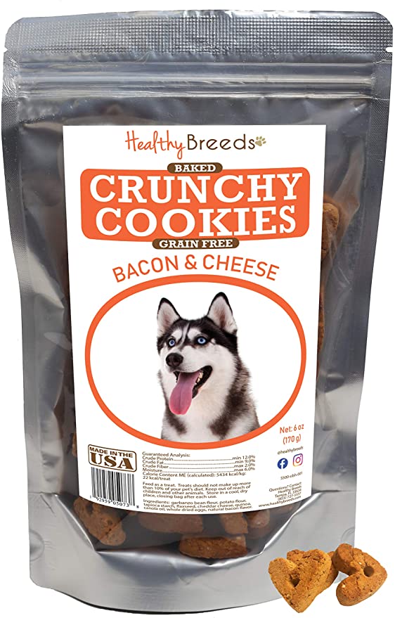 Healthy Breeds Grain Free Bacon & Cheese Crunchy Cookies - Baked Dog Treats Made with Quinoa - Easy to Chew & Easy to Break Apart - 6 or 16 oz