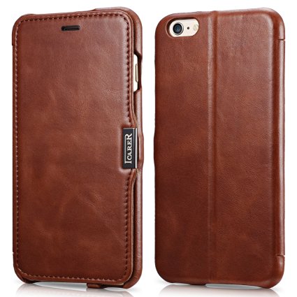 iPhone 6s Plus Case, SLEO "ICARER" Series Folio Flip Corrected Leather Case[Vintage Classic Series] [Genuine Leather] for iPhone 6/6s Plus 5.5 inch(Retro Brown)