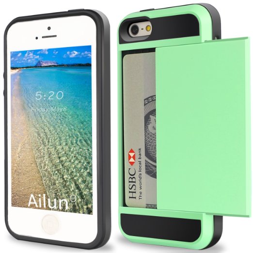 iPhone 5S Caseby Ailunfor iPhone 55SProtective Shell-Smooth Card Slider WalletampFlexible Shockproof Rubber BumperampAnti-scratch PC Back CoverSiania Retail PackageGreen