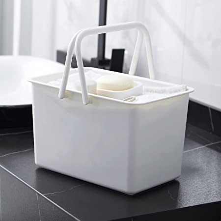 ALINK Plastic Shower Caddy Basket with Handle, Portable Storage Organizer for College Dorm, Bathroom, Kitchen - White