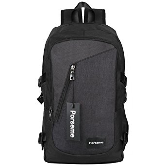 Porseme Water Resistant Polyester Laptop Backpack On USB Charging Port