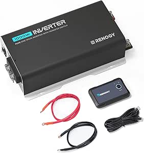 Renogy 1000W Pure Sine Wave Inverter with On-Grid Transfer Switch, Built-in Bluetooth, Inverter 12V DC to 120V AC for Truck, RV, Home, 2000W Surge Power, Remote Controller