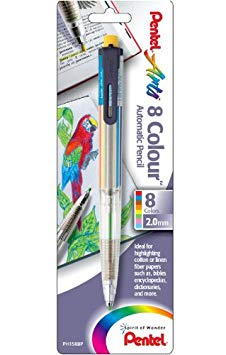 Pentel Arts 8 Colour Automatic Pencil, Assorted Accent Clip Colors, 1 Pack (PH158BP)