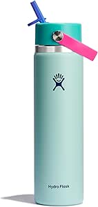 HYDRO FLASK Wide Mouth vacuum insulated stainless steel water bottle with leakproof closeable straw lid for cold water drinks, sports, travel, car and school