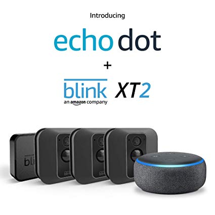 Echo Dot (Charcoal) with Blink XT2 Outdoor/Indoor Smart Security Camera - 3 camera kit