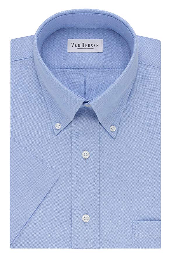 Van Heusen Mens Dress Shirts Short Sleeve Oxford Solid Button Down Collar