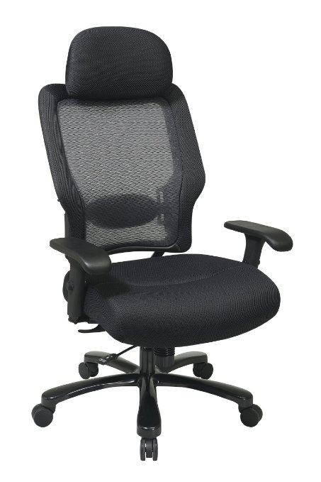 SPACE Seating Big and Tall Dual Layer AirGrid Back and Padded Black Mesh Seat 2-Way Adjustable Arms Tilt Tension and Lumbar Support with Gunmetal Finish Base Exucutives Chair with Adjustable Headrest