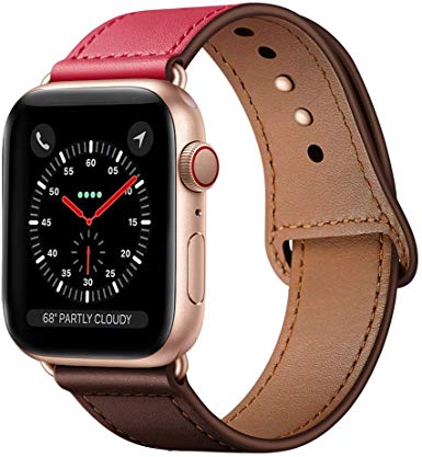 KYISGOS Compatible with iWatch Band 44mm 42mm, Genuine Leather Replacement Band Strap Compatible with Apple Watch Series 5 4 3 2 1 42mm 44mm, Chocolate Rose Band   Rose Gold Adapter