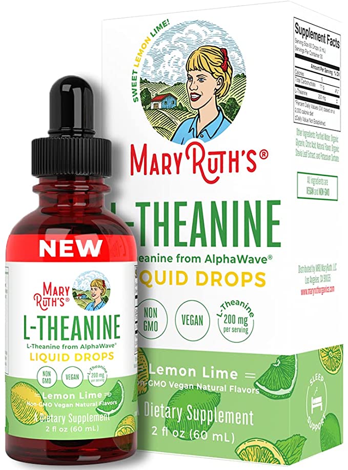 MaryRuth's L Theanine 200mg Liquid Drops | L-Theanine   Organic Glycerin | Stress Relief for Adults | Focus Supplement | Natural Sleep Aid | Vegan | Non-GMO | Gluten Free | Lemon Lime Flavor | 2 Fl Oz