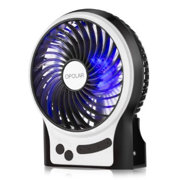 OPOLAR F201 Portable Rechargeable Fan, Mini USB fan with 1800mAh Lithium Battery, Desk Fan, Table Fan, Travel Fan, Office Fan, Quiet Fan, Personal Fan, Outdoor Fan, 3 Speeds, with LED Light-Black