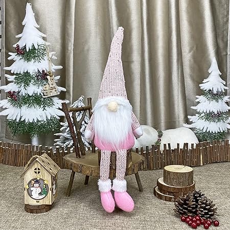 Bluelans Christmas Gnome Swedish Gnome, Chirstmas Plush Toy, Scandinavian Style Decor, Dangle Leg Shelf Sitters Showcase Cafe Home Mall Doll Toy Holiday Decor Ornament Pink