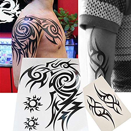 Kotbs 2 Sheets Waterproof Large Temporary Tattoos Men Tribal Totem Tattoo Sticker Make up Body Art Fake Tattoo