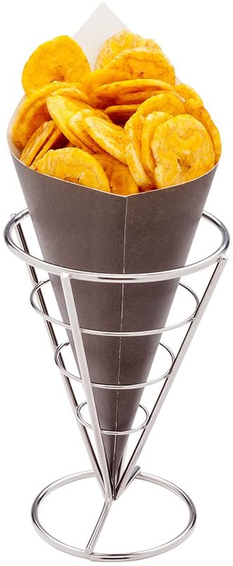 Conetek 10-Inch Eco-Friendly Black Finger Food Cones: Perfect for Appetizers - Food-Safe Paper Cone - Disposable and Recyclable - 100-CT - Restaurantware