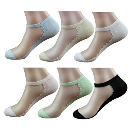 HONOW Women's Ankle Socks Ultrathin Crystal Silk Transparent Summer (Pack of 6)