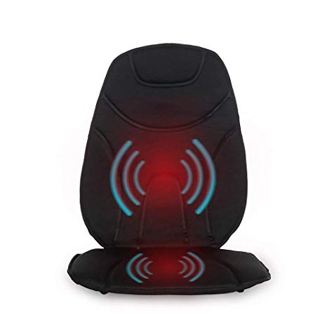 Vibration Massage Cushion with Heat | Multi-Speed for Home, Office or Car | Portable Travel Back and Seat Pad for Chair with Controller | Auto Adapter Included | Black