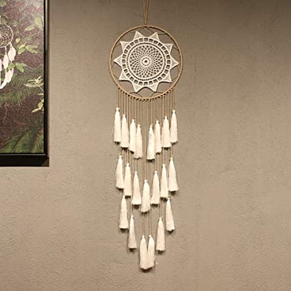 Artilady Macrame Dream Catchers for Bedroom - Tassel Wall Hanging Handmade Dreamcatchers Home Decor with Tassel Feather Ornament Craft Blessing Gift (Tassel White)