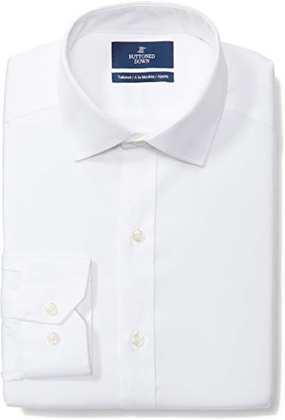 Amazon Brand - BUTTONED DOWN Men's Tailored Fit Spread-Collar Solid Pinpoint Dress Shirt, Supima Cotton Non-Iron