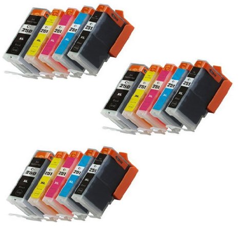 ink4work Set of 15 Pack PGI-250XL and CLI-251XL Compatible Ink Cartridge Set for Pixma IP7220 MG5420 MG6320 MX722 MX922