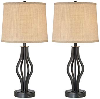 Heather Iron Table Lamps with USB Ports Set of 2