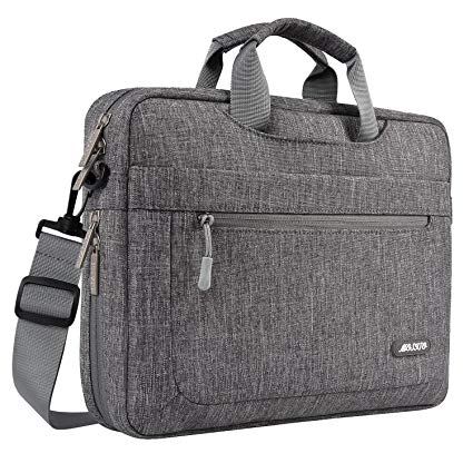 Mosiso Messenger Laptop Shoulder Bag for 17-17.3 inch MacBook/Notebook / Netbook/Chromebook / Tablet, Polyester Messenger Briefcase Sleeve Case Cover with Adjustable Depth at Bottom, Gray