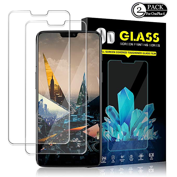 Oneplus 6 Screen Protector by YEYEBF, [2 Pack] Tempered Glass Screen Protector [3D Touch][HD-Clear][Bubble-Free][Anti-Scratch][Anti-Glare] Compitable with Oneplus 6