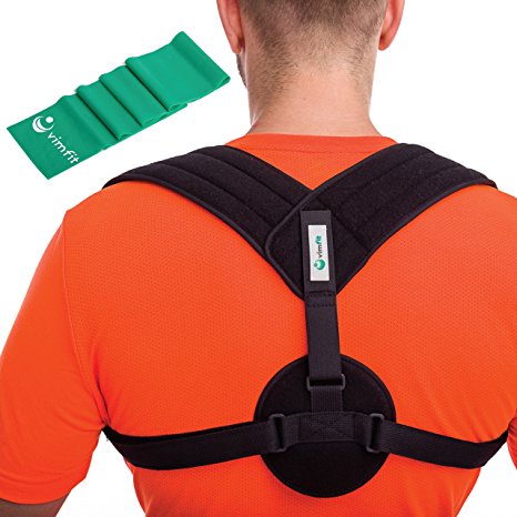 Posture Corrector Support Brace With Resistance Band & Video Exercises for Shoulders Alignment & Strengthen Muscles | Comfy & Adjustable Strap Clavicle Brace | Soothe Upper Back Pains by VIMFIT