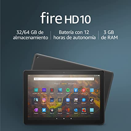 Tablet Fire HD 10 | 10,1" (25,6 cm), Full HD 1080p, 64 GB, color negro, sin publicidad