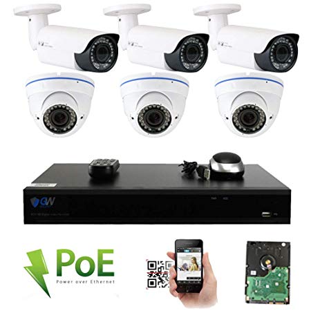 GW Security 8CH 4K NVR 5 Megapixel 1920P H.265 Video Home Security Camera System, HD 1920p 5MP Outdoor IP Camera (3pcs Bullet & 3pcs Dome),80-120ft Night Vision, 2TB HDD