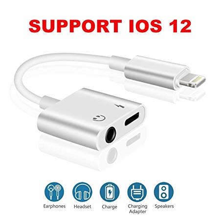 LUNANI Headphone Adapter 3.5mm Splitter Audio Jack and Charge Connector, for iPhoneX/Xs/XS max/7/7 Plus/8/8 Plus, Compatible with iOS 12