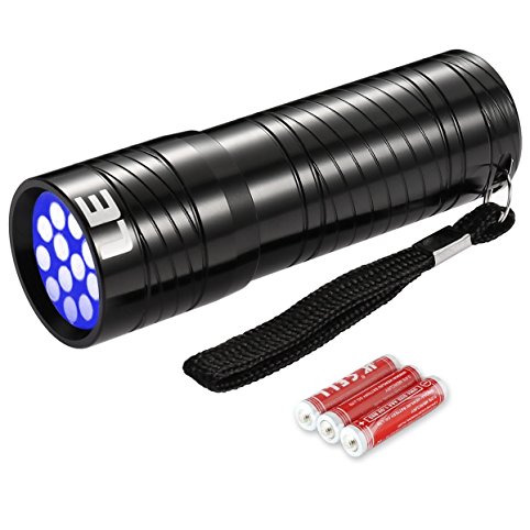 LE 12 LED UV Torch Flashlights, Pet Urine and Stain Detector, Ultra Violet Blacklight, 395nm, 3 AAA Batteries Included