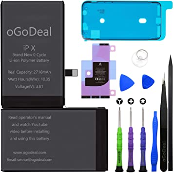 oGoDeal Battery Replacement for iPhone X Battery 2716Mah Offical Capacity
