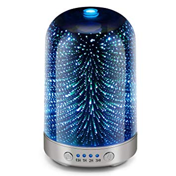 3D Glass Galaxy Aromatherapy Ultrasonic Cool Mist 120ml Aroma Essential Oil Diffuser, Whisper Quiet Humidifier, Waterless Auto Shut-Off and 7-Color Changed LED for Home Office Yoga SPA (120ml)