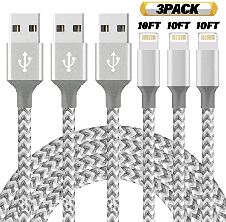 iPhone Charger,Mfi Certified 3Pack 10FT Lightning Cables to USB Syncing Data and Nylon Braided Cord Charger for iPhone XS/Max/XR/X/8/6Plus/6S/7Plus/7/8Plus/SE/iPad and More