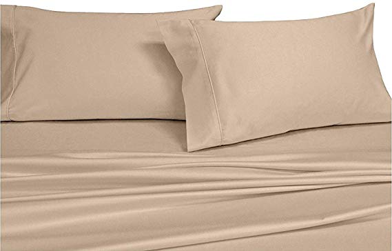Royal's Solid Beige / Linen 1000 Thread Count 4pc Full Bed Sheet Set 100% Cotton, Sateen Solid, Deep Pocket