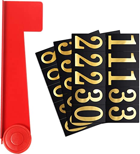 Mailbox Replacement Flag Kit Mailbox Flag Stainless Steel Red Flag with Self-Stick Black and Gold Mailbox Number Stickers Sheet