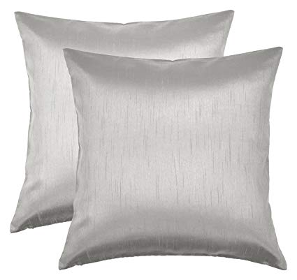 Aiking Home 18x18 Inches Faux Silk Square Throw Pillow Cover, Zipper Closure, Silver (Set of 2)