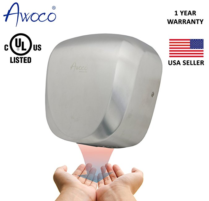 Awoco Stainless Steel Automatic High Speed Commercial Hand Dryer, 1 Year Warranty (Standard)
