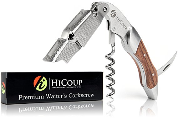 Premium Stainless Steel and Rosewood Waiters Corkscrew All-in-one Wine Opener Foil Cutter and Bottle Opener By HiCoup Kitchenware