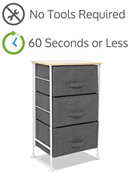 Luxton Home 3 Drawer Storage Organizer – 60 Second Fast Assembly, No Tools Needed, Small Gray Linen Tower Dresser Chest Dorm Room Essential, Closet, Bedroom, Bathroom (3D,Grey)