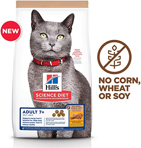 Hill's Science Diet Senior 7  No Corn, Wheat or Soy Dry Cat Food, Chicken Recipe, 15 lb Bag