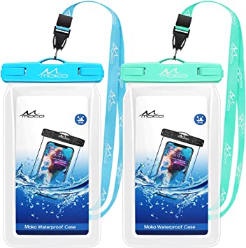 MoKo Floating Waterproof Phone Pouch [2 Pack], Floatable Phone Case Dry Bag with Lanyard Compatible with iPhone 12 Mini/12 Pro, iPhone 11/11 Pro, X/Xs/Xr/Xs Max, Samsung S21/S20/S10/S9/S8, Note 10/9