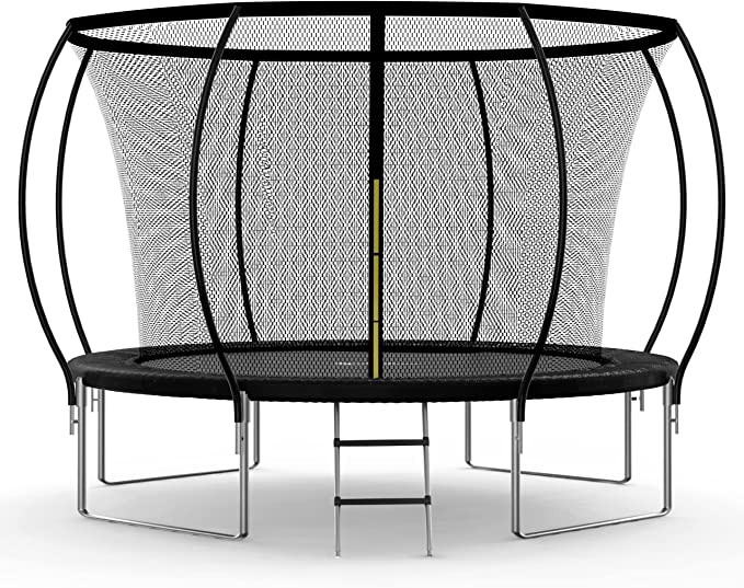 Trampoline for Kids with Safety Enclosure Net 12FT 14FT Simple Deluxe 400LBS Weight Capacity Outdoor Backyards Trampolines with Non-Slip Ladder for Children Adults Family