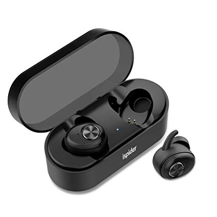 Ispider True Wireless Earbuds Bluetooth 5.0 Headphones, Sports in-Ear TWS Stereo Mini Headset w/Mic IPX5 Sweatproof 18H Play Time Easy Pair Noise Cancelling Earphones for Phone Calls