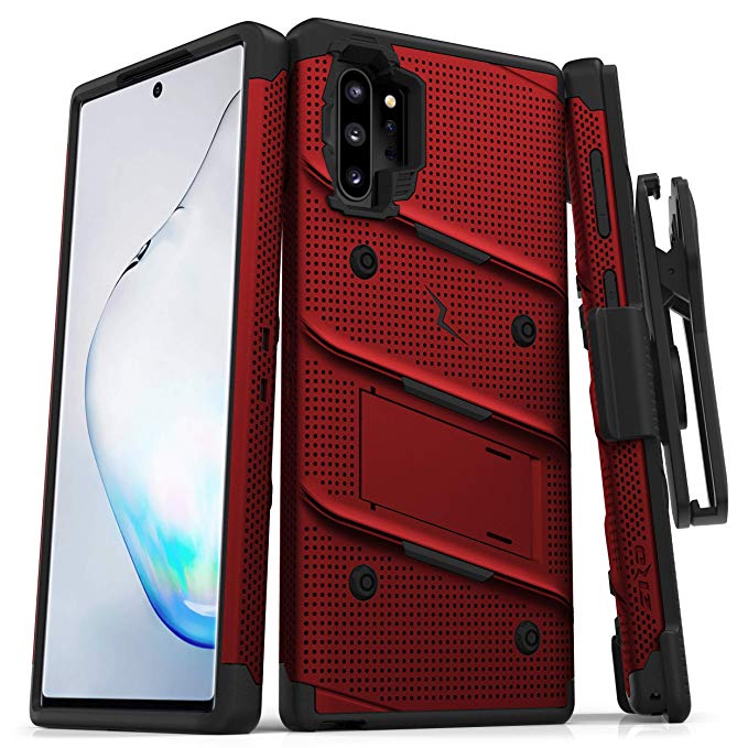 ZIZO Bolt Series Samsung Galaxy Note 10 Plus Case | Heavy-Duty Military-Grade Drop Protection w/Kickstand Included Belt Clip Holster Lanyard (Red/Black)