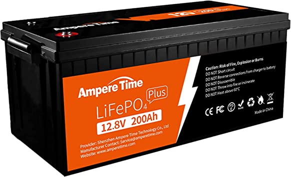 Ampere Time 12.8V 200Ah Plus LiFePO4 Deep Cycle Lithium Battery, Built-in 200A BMS, Over 4000 Cycles, 2560W Load Power, Perfect Replacement Power, widely Used for RV, Off-Grid System, Solar Power